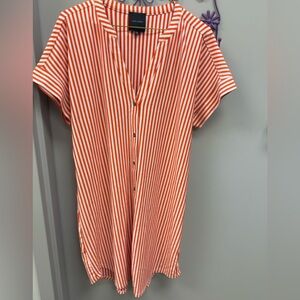 Red and White Striped Button-Up Shirt Dress